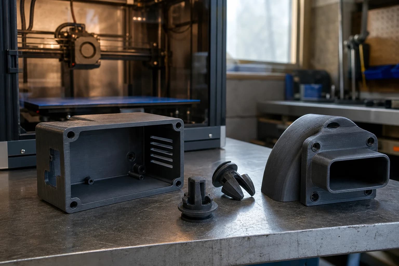 ABS electronics housing and automotive trim clips after printing