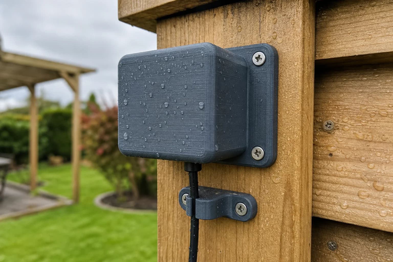 ASA sensor housing and bracket installed outdoors after rain
