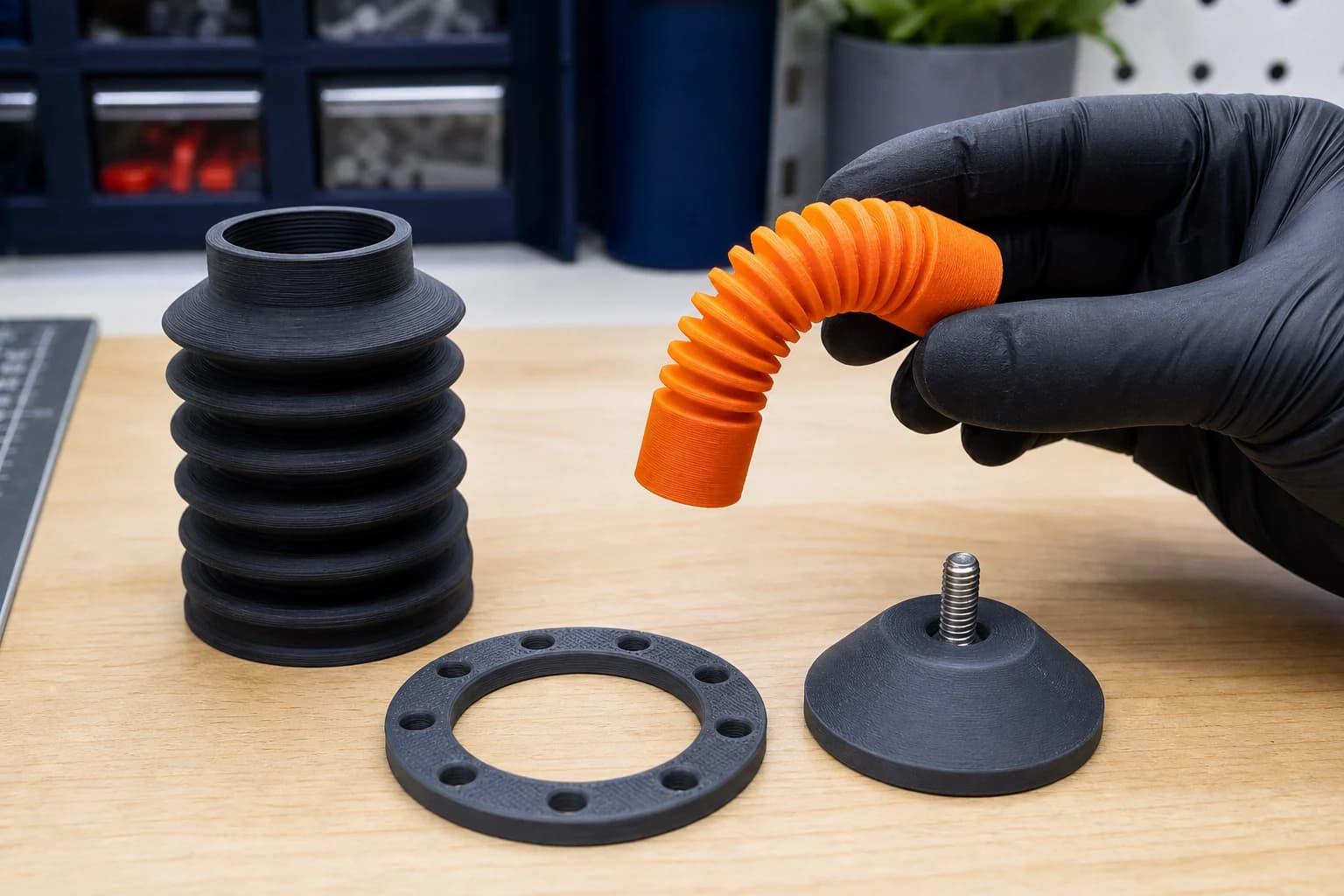 Flexible TPU gaskets, strain reliefs and protective feet